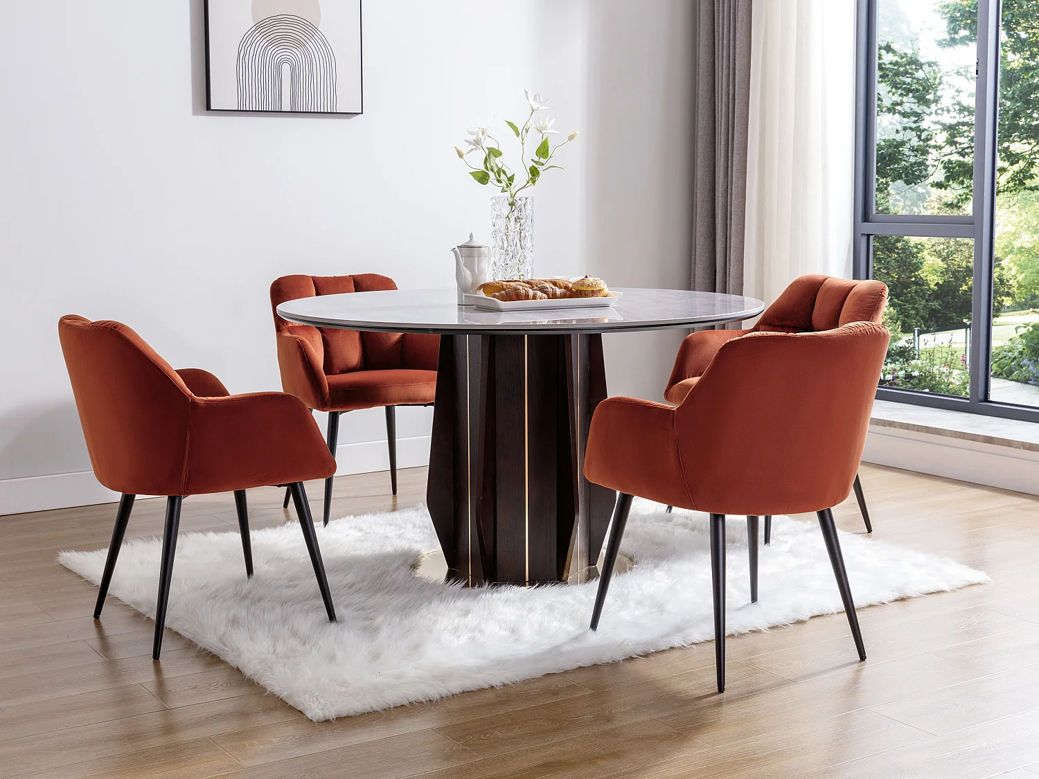 Lot de 6 chaises avec accoudoirs en velours et métal - Terracotta - PEGA de PASCAL MORABITO