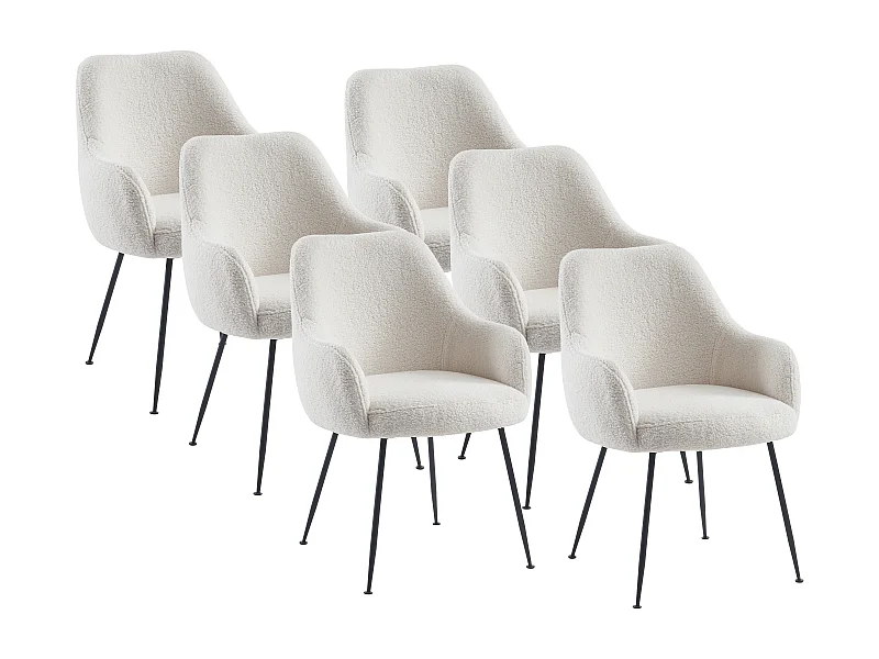 Lot de 6 chaises avec accoudoirs en tissu bouclette et métal - Blanc - TOYBA de Pascal Morabito