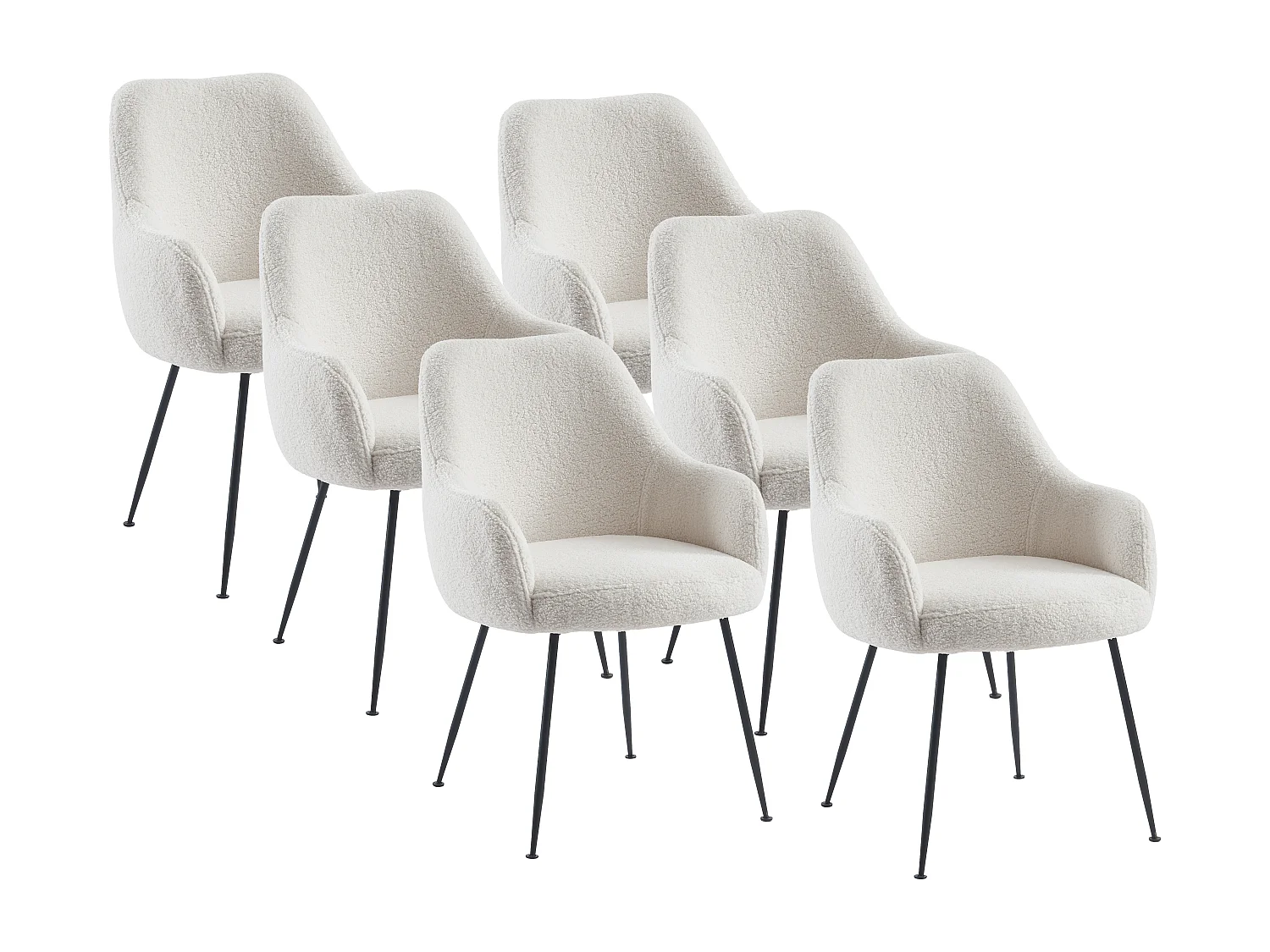 Lot de 6 chaises avec accoudoirs en tissu bouclette et métal - Blanc - TOYBA de Pascal Morabito