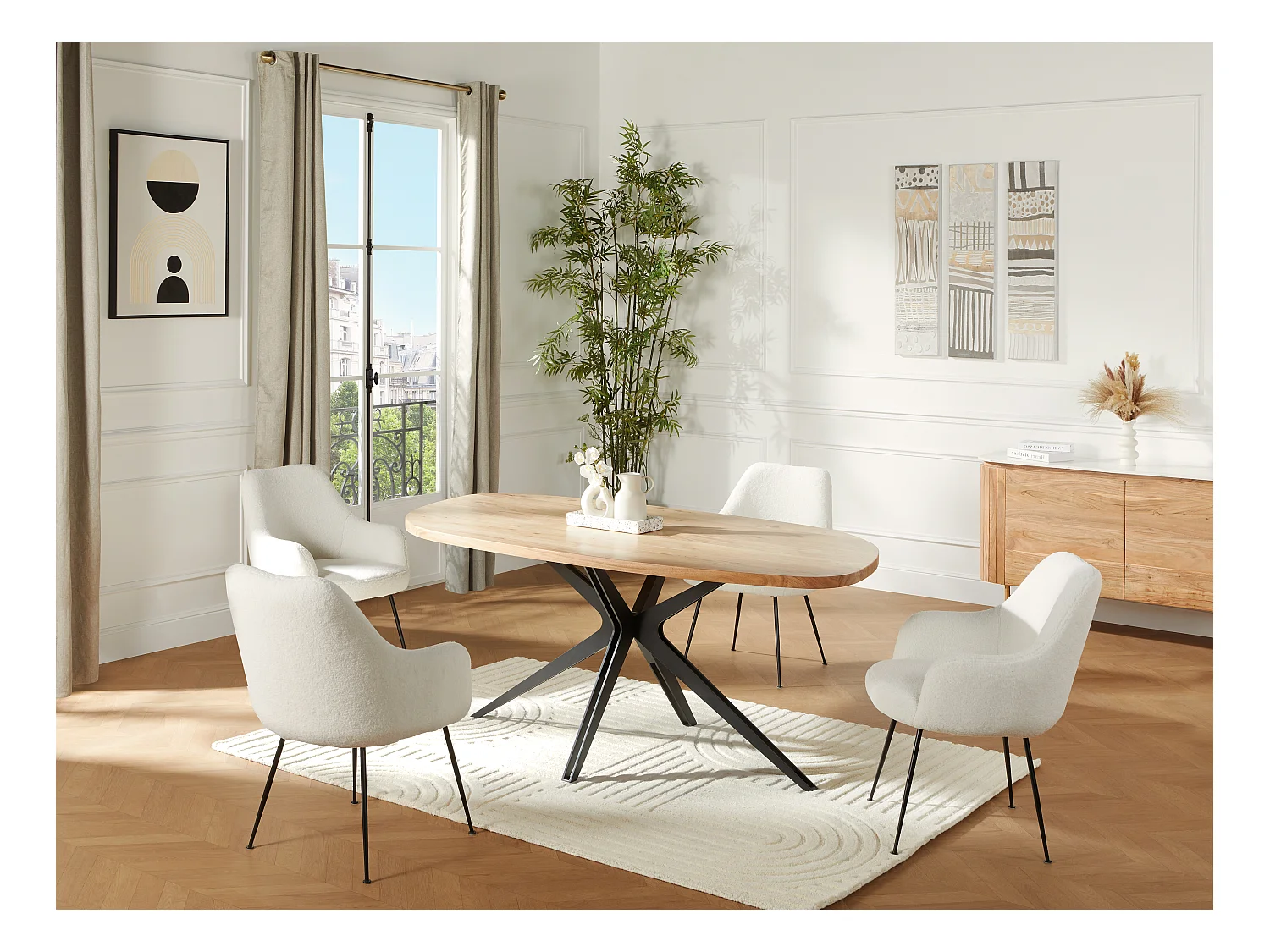 Lot de 6 chaises avec accoudoirs en tissu bouclette et métal - Blanc - TOYBA de Pascal Morabito