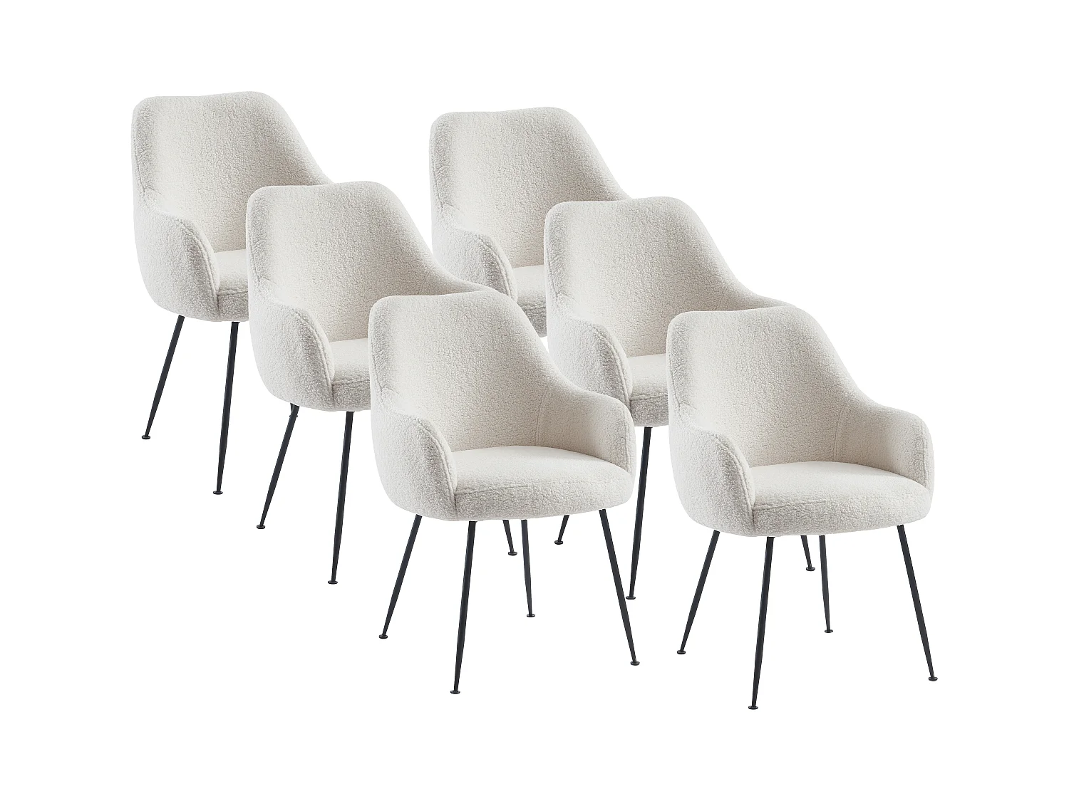 Set van 6 stoelen met armleuningen van boucléstof en metaal - Wit - TOYBA