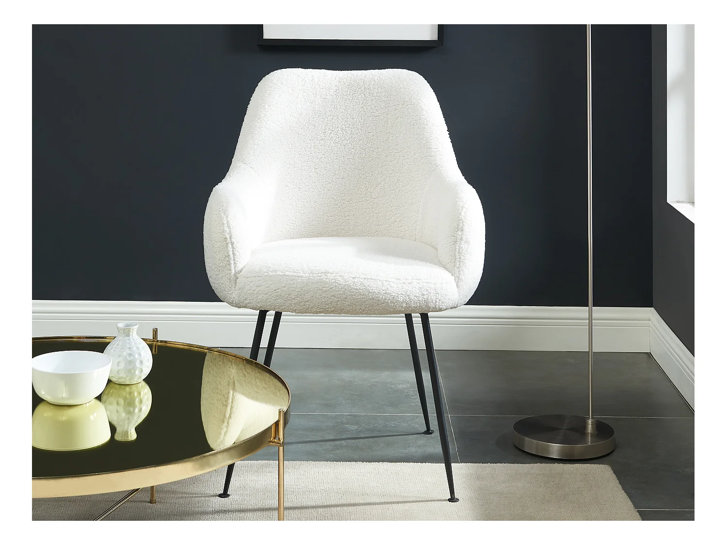 Set van 6 stoelen met armleuningen van boucléstof en metaal - Wit - TOYBA