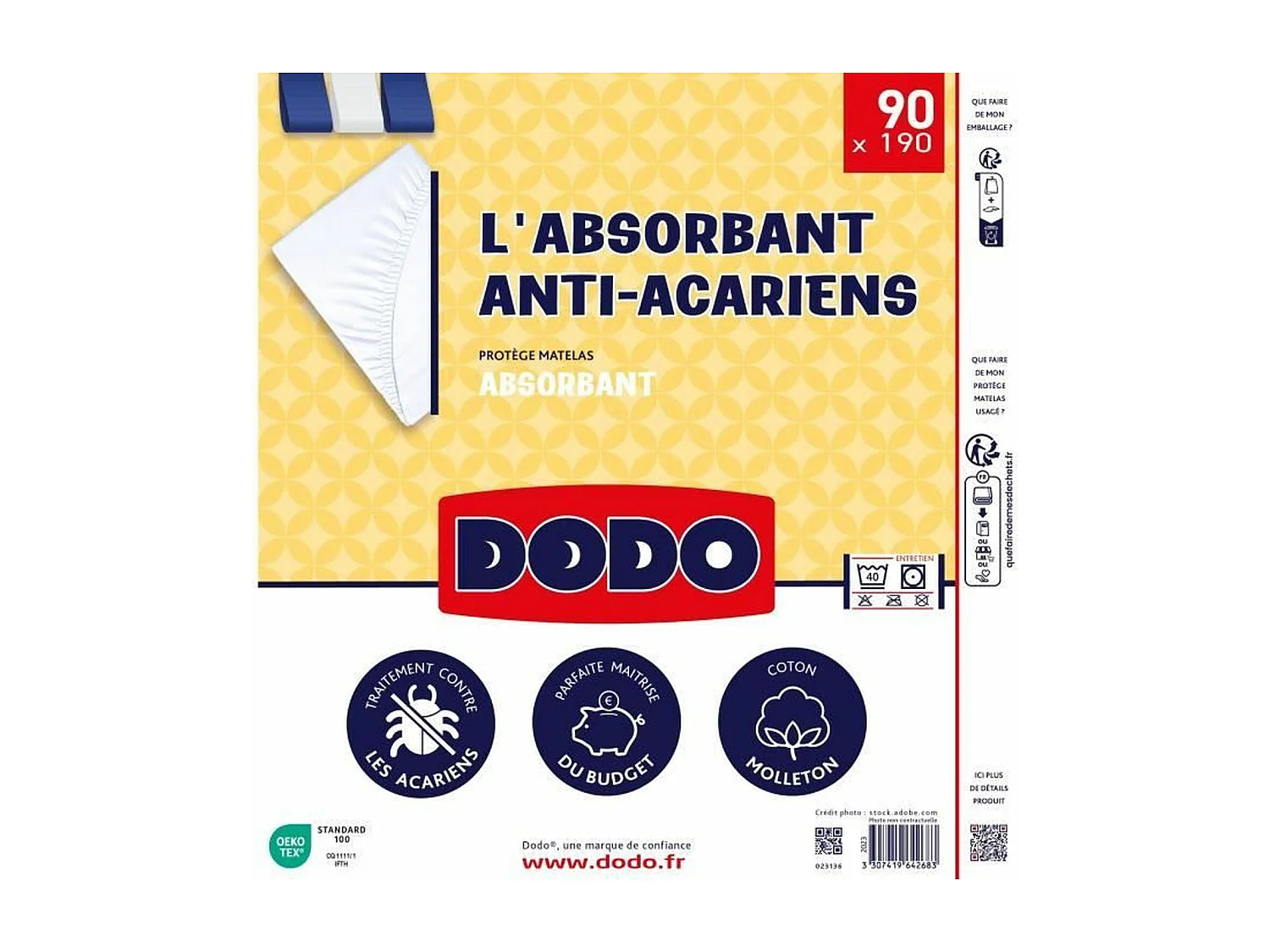 Protège matelas absorbant - 90 x 190 cm - Coton - Anti acariens