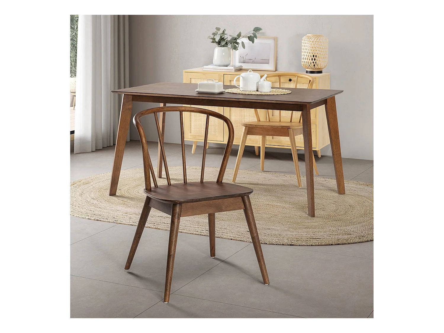 Set van 2 Brisa stoelen in Walnoot kleur, Massief hout