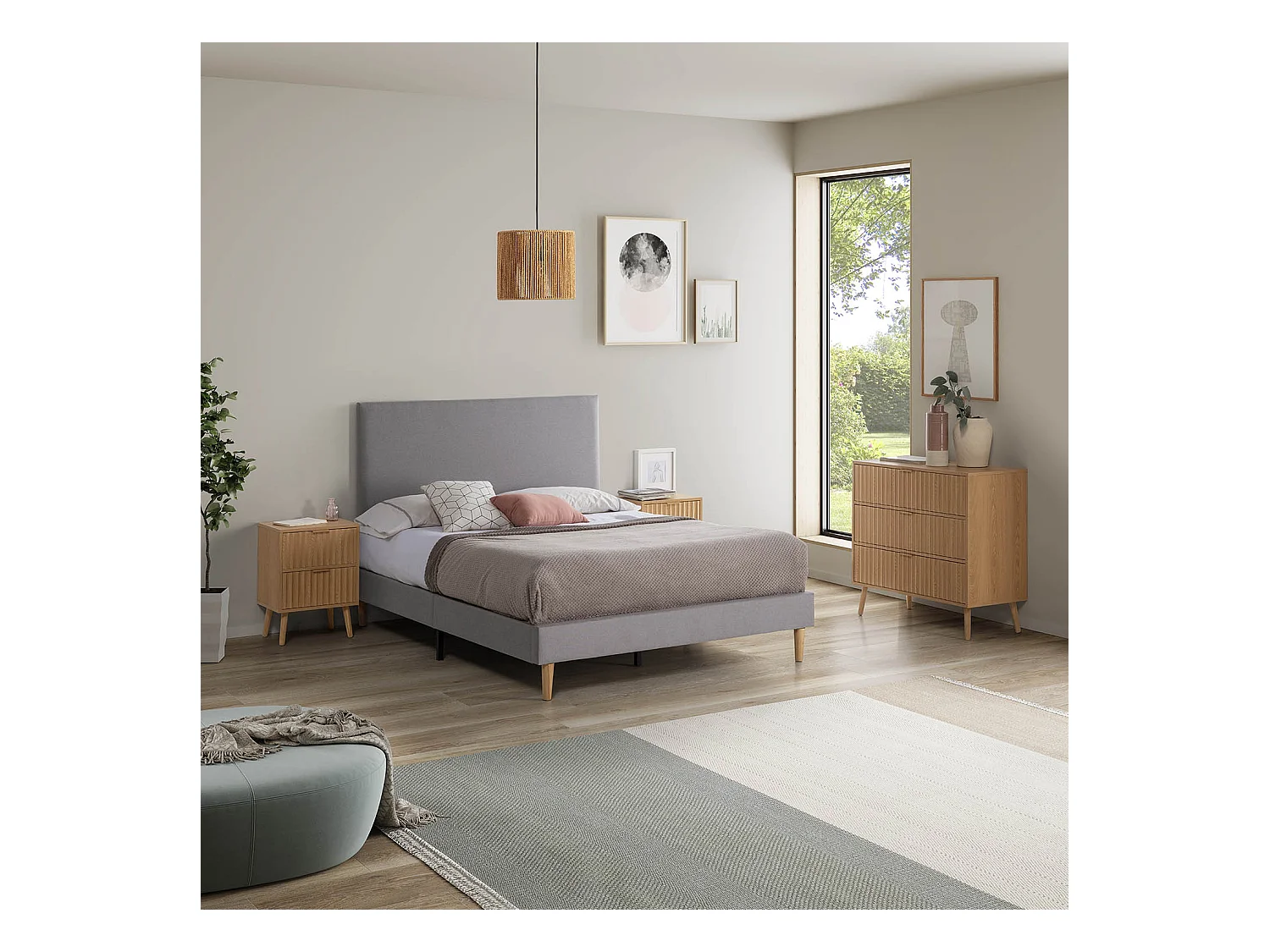 Sommier tapissier Aura + tête de lit 150x190 cm, Gris clair, hauteur 30 cm