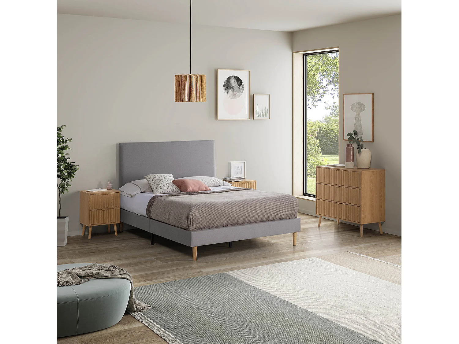 Sommier tapissier Aura + tête de lit 150x190 cm, Gris clair, hauteur 30 cm
