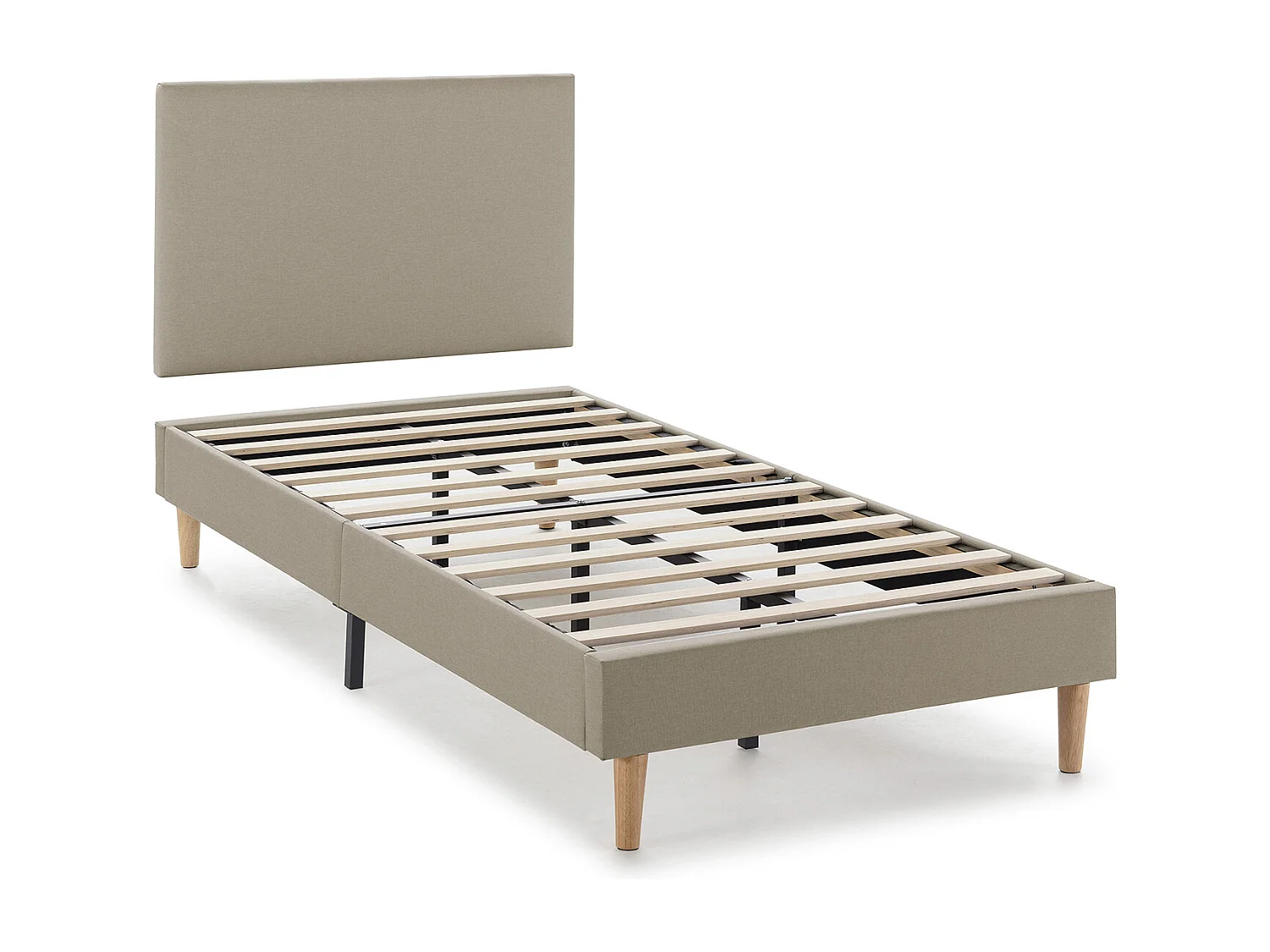 Kolumnowy stelaż tapicerowany Aura + zagłówek 90x190 cm Beżowy, wysokość 30 cm.