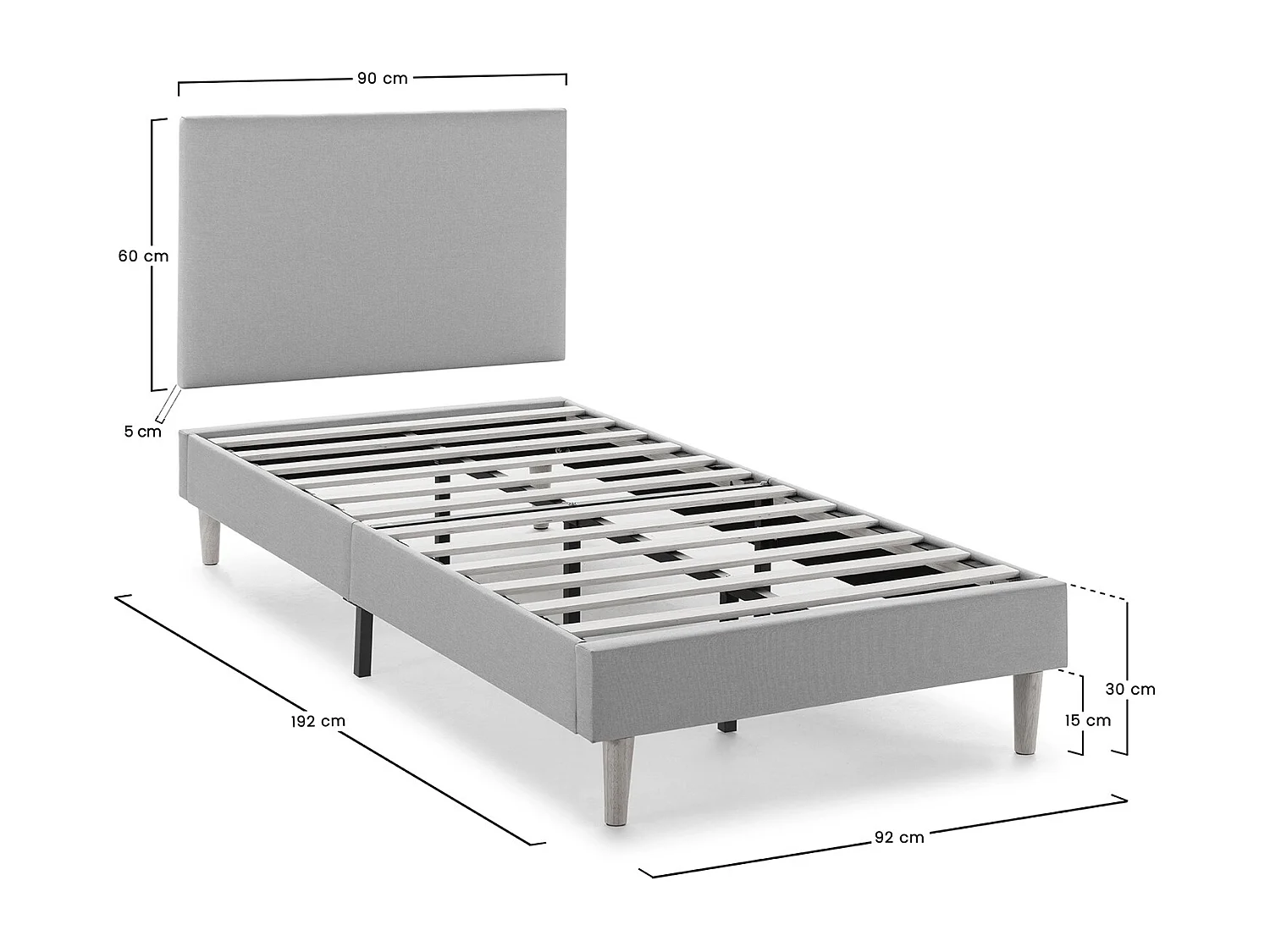 Kolumnowy stelaż tapicerowany Aura + zagłówek 90x190 cm Beżowy, wysokość 30 cm.