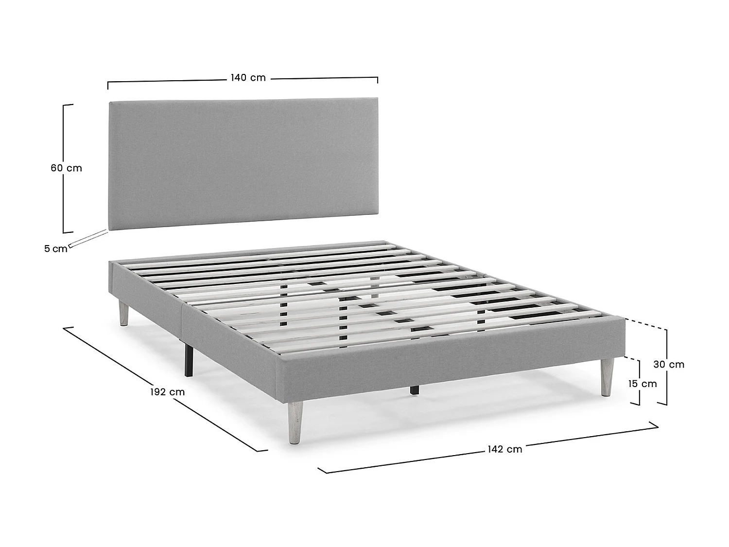 Kolumnowy stelaż tapicerowany Aura + zagłówek 140x190 cm Beżowy, wysokość 30 cm.
