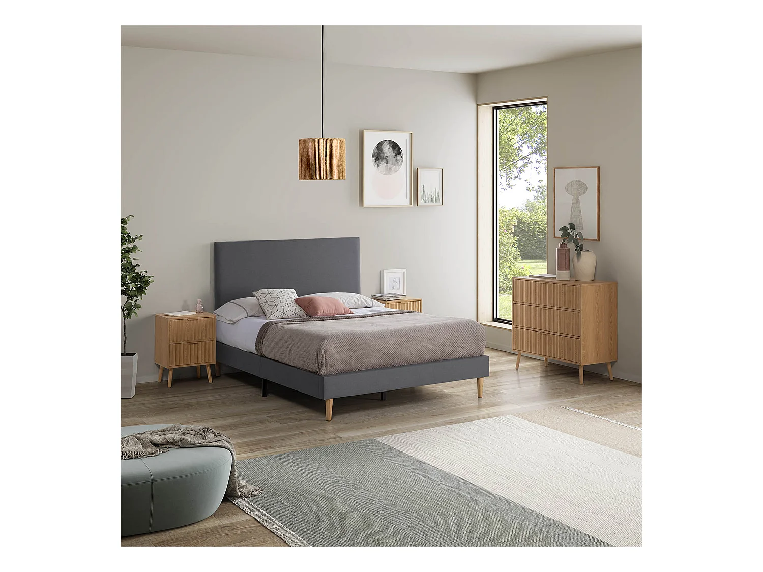 Beklede basis + Aura hoofdeinde 140x200 cm Donkergrijs