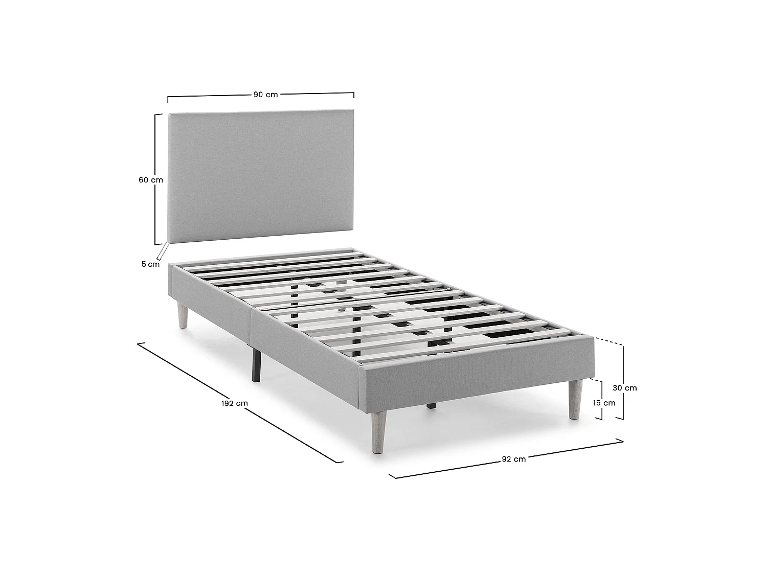 Base tapizada + Cabecero Aura 90x190 cm  Gris Oscuro