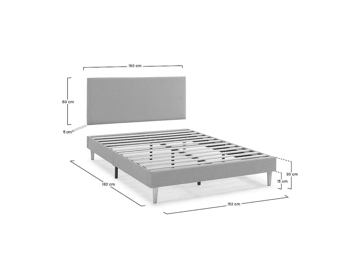 Base tapizada + Cabecero Aura 150x190 cm  Gris Oscuro
