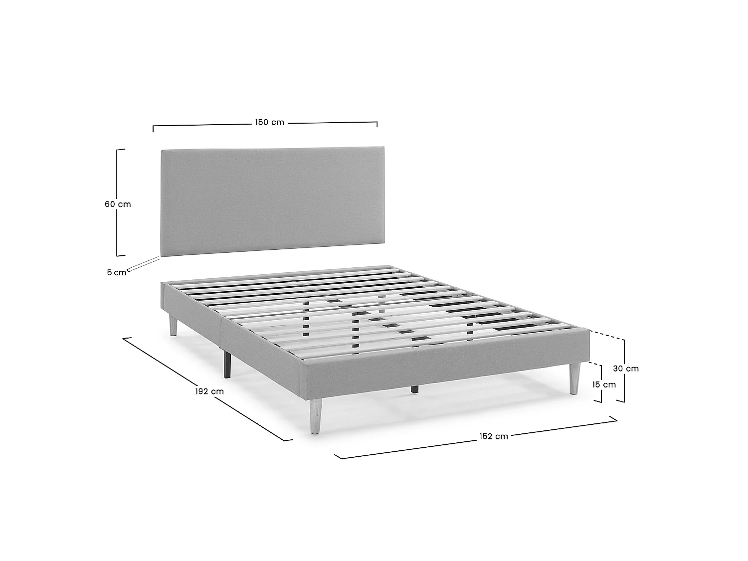 Sommier tapissier Aura + tête de lit 150x190 cm Gris Foncé, hauteur 30 cm