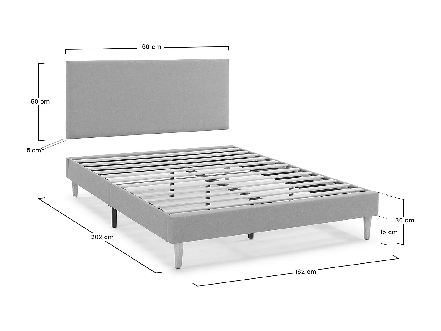 Sommier tapissier Aura + tête de lit 160x200 cm, Gris clair, hauteur 30 cm