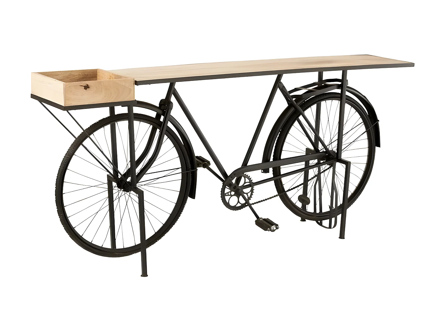 Console en Métal & Bois "Vélo" 190cm Noir