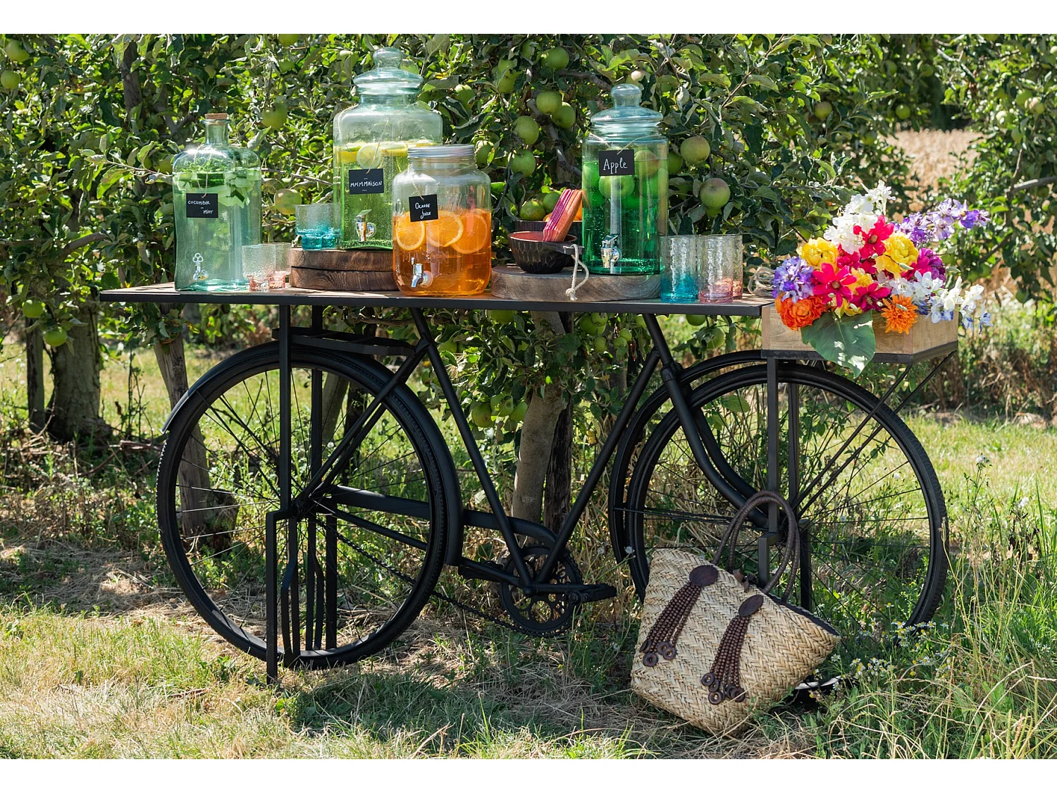 Console en Métal & Bois "Vélo" 190cm Noir