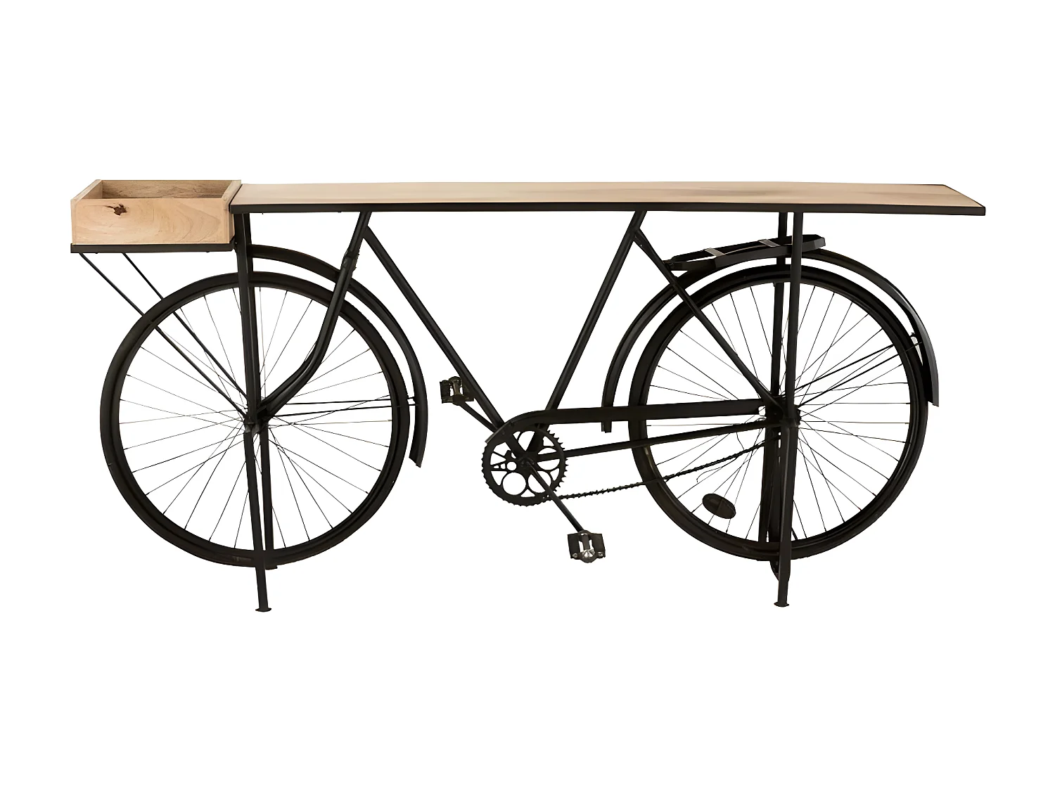 Console en Métal & Bois "Vélo" 190cm Noir