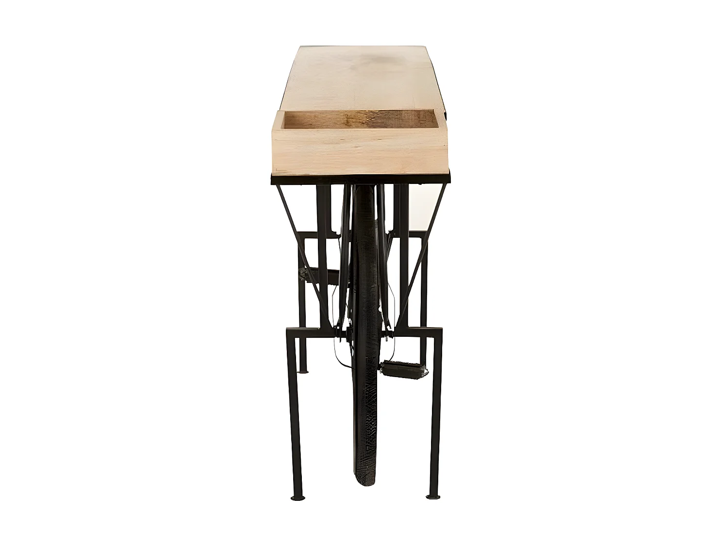 Console en Métal & Bois "Vélo" 190cm Noir
