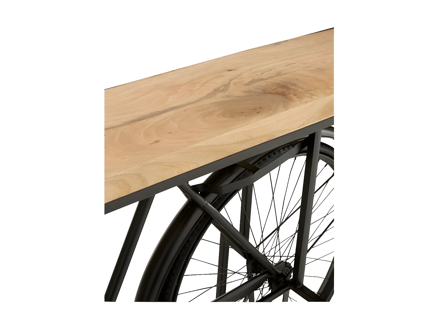 Console en Métal & Bois "Vélo" 190cm Noir