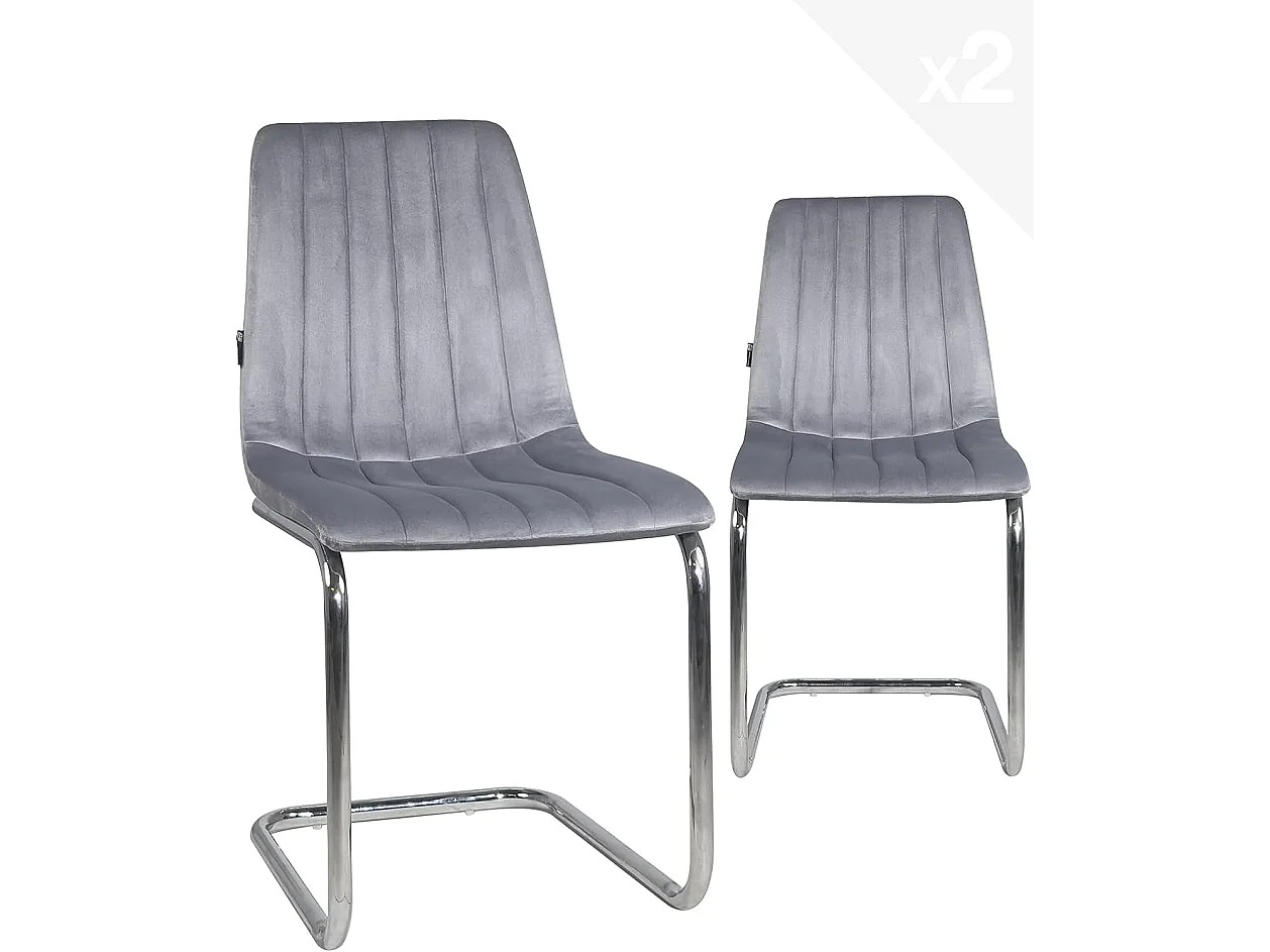 Lot 2 chaises salle à manger confortable siège velours rembourré pieds acier chromé JANA (gris)
