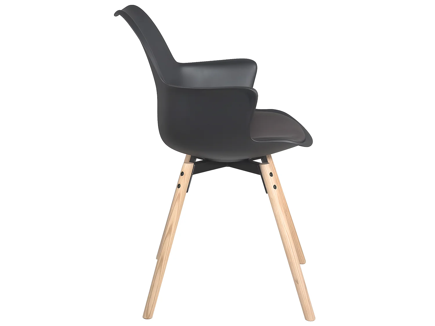 Lot 2 chaises scandinaves accoudoir pieds bois clair et coussin simili cuir MOTI (noir)