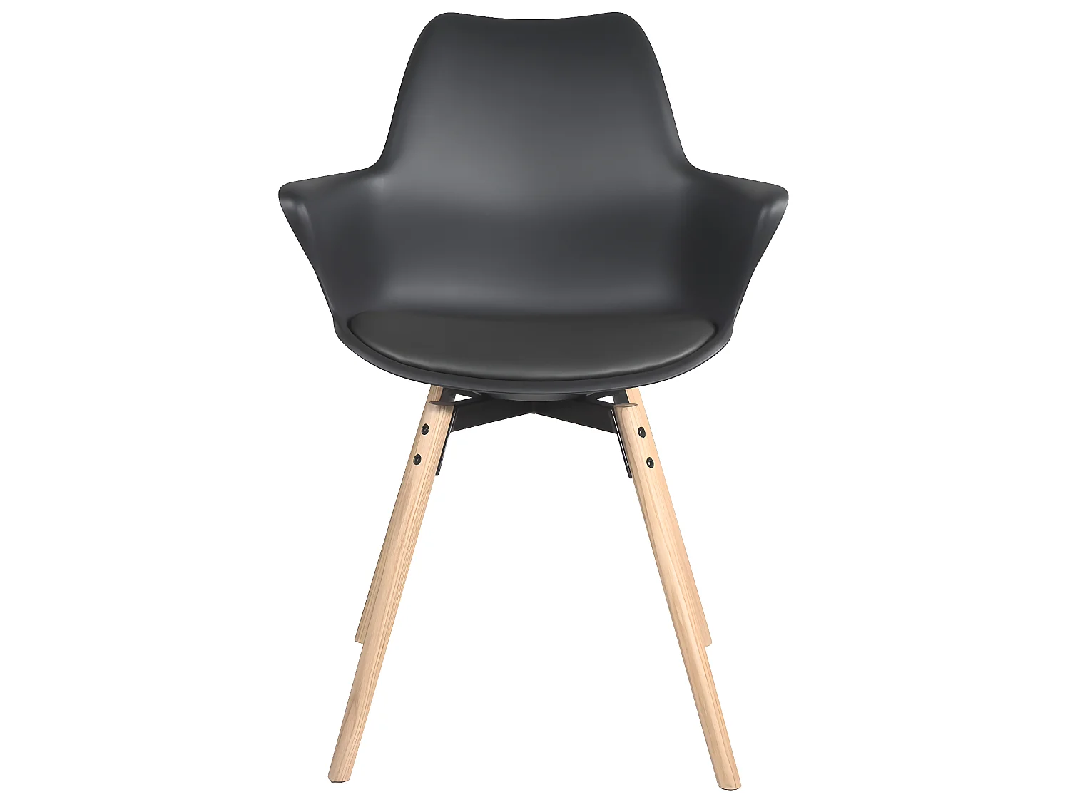 Juego de 2 sillas escandinavas con reposabrazos, cojín de cuero sintético, patas de madera de haya clara MOTI (negro)