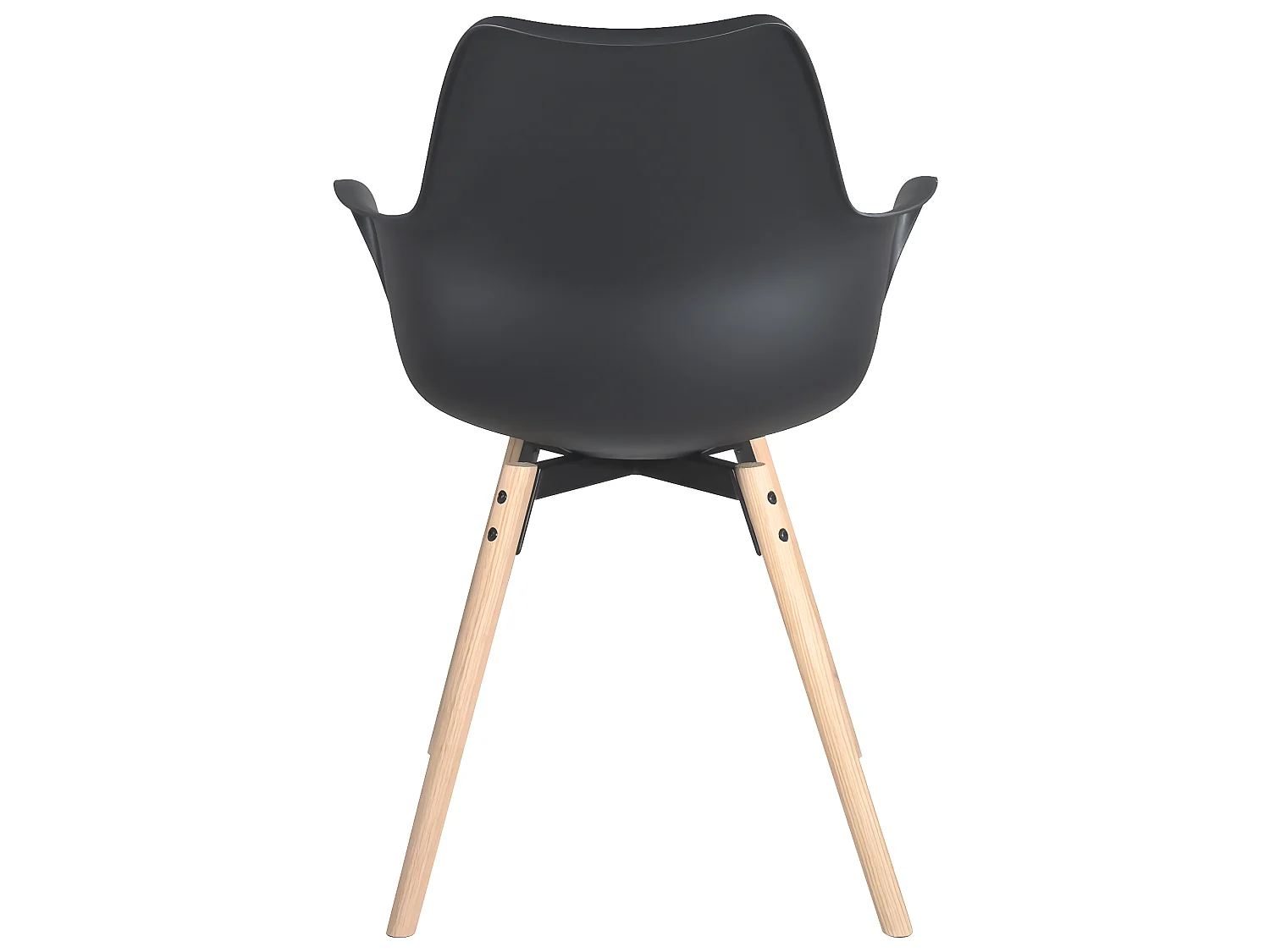 Juego de 2 sillas escandinavas con reposabrazos, cojín de cuero sintético, patas de madera de haya clara MOTI (negro)