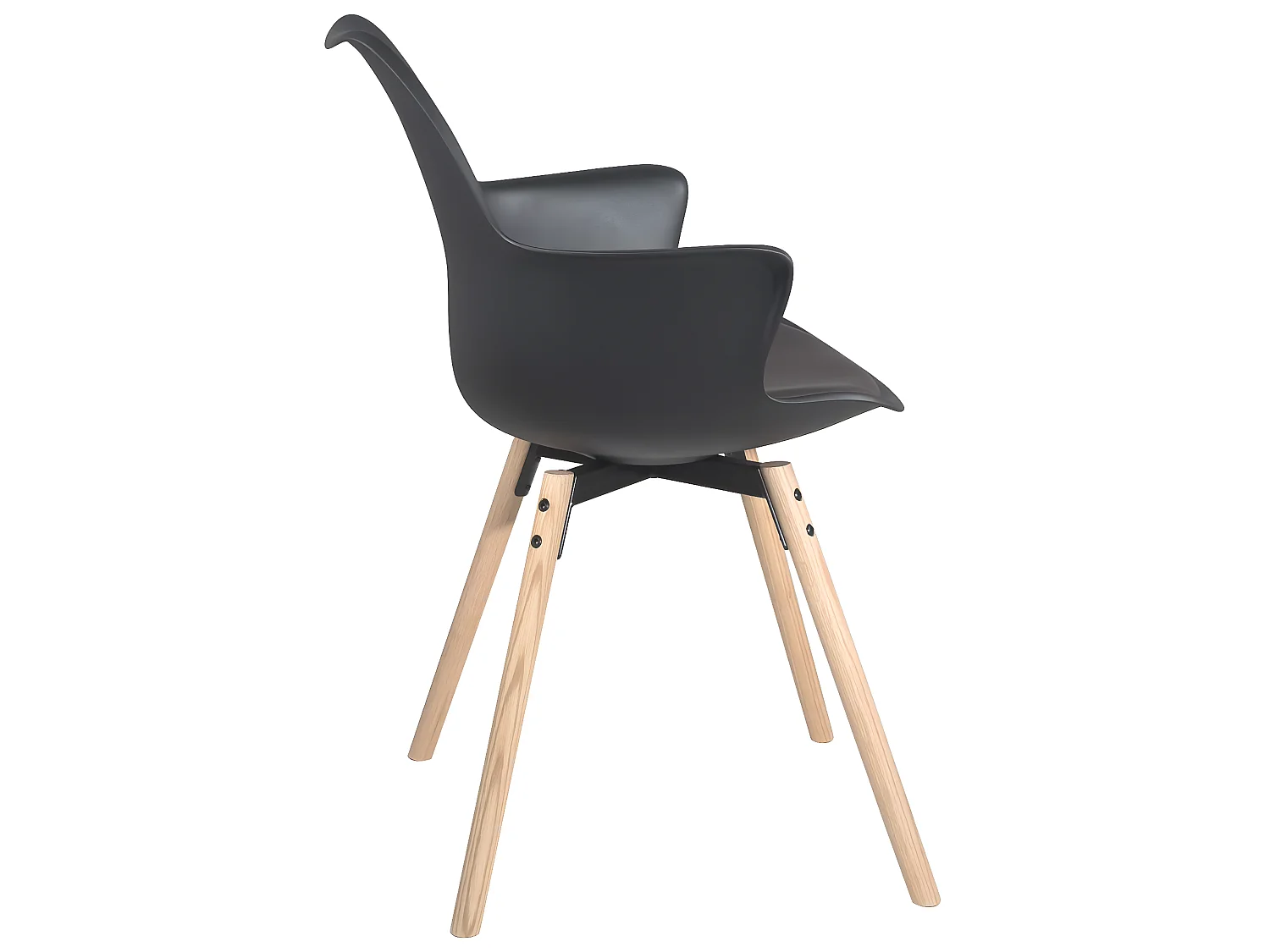 Lot 2 chaises scandinaves accoudoir pieds bois clair et coussin simili cuir MOTI (noir)