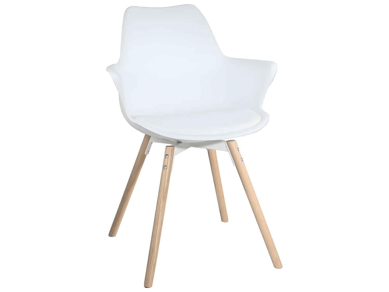 Lot 2 chaises scandinaves accoudoir pieds bois clair et coussin simili cuir MOTI (blanc)