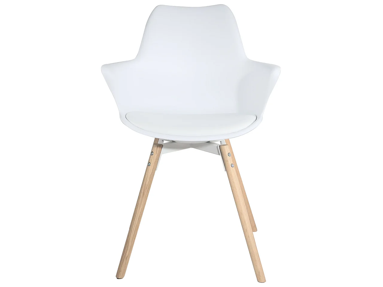 Lot 2 chaises scandinaves accoudoir pieds bois clair et coussin simili cuir MOTI (blanc)