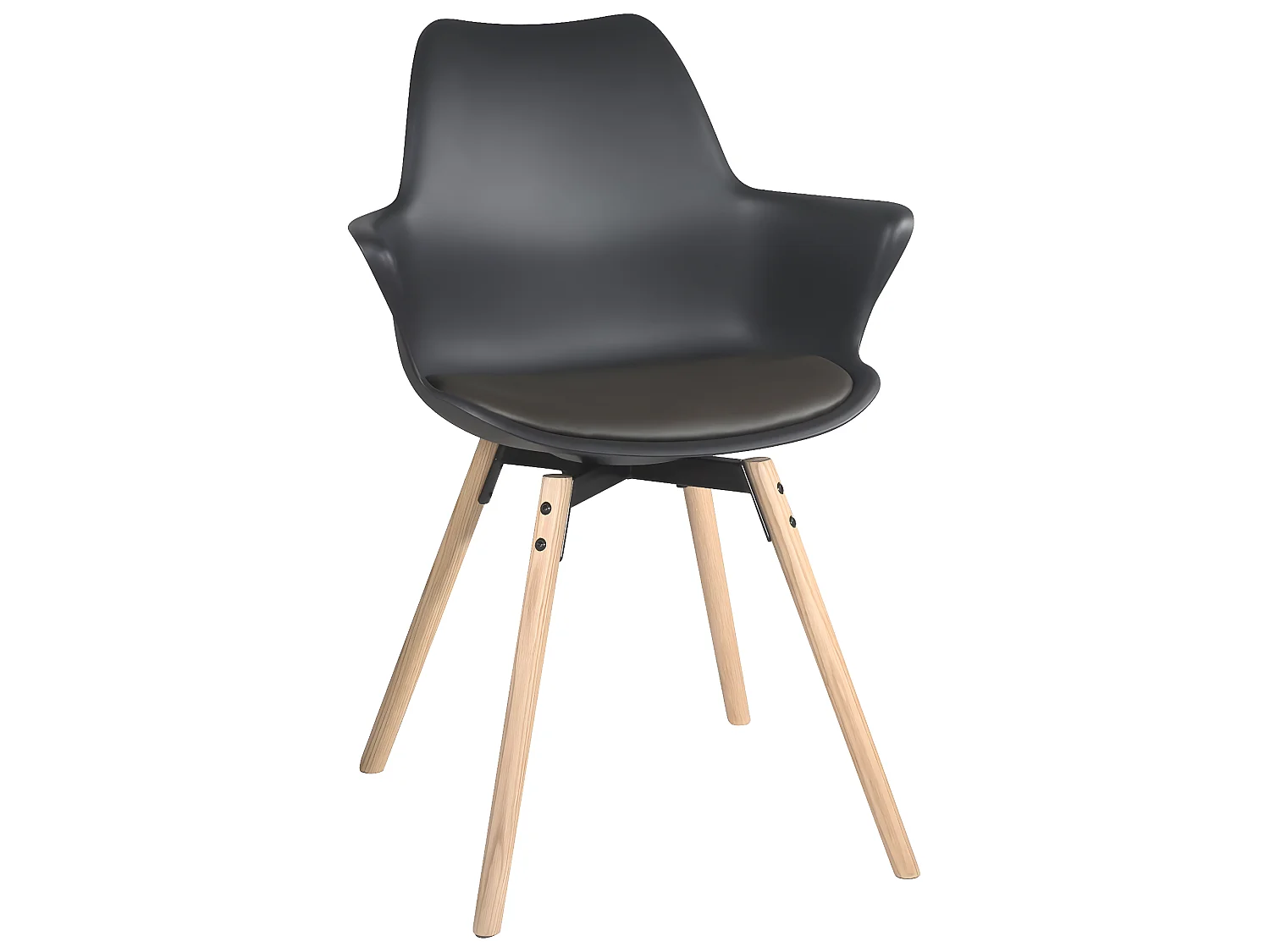 Lot 2 chaises scandinaves accoudoir pieds bois clair et coussin simili cuir MOTI (noir marron)