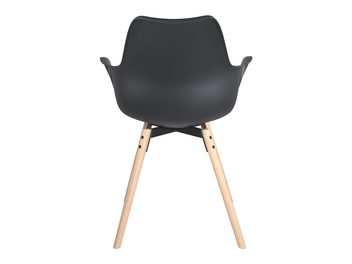 Lote de 2 sillas escandinavas con reposabrazos, patas de madera de haya clara y cojín de cuero sintético MOTI (negro y marrón oscuro)