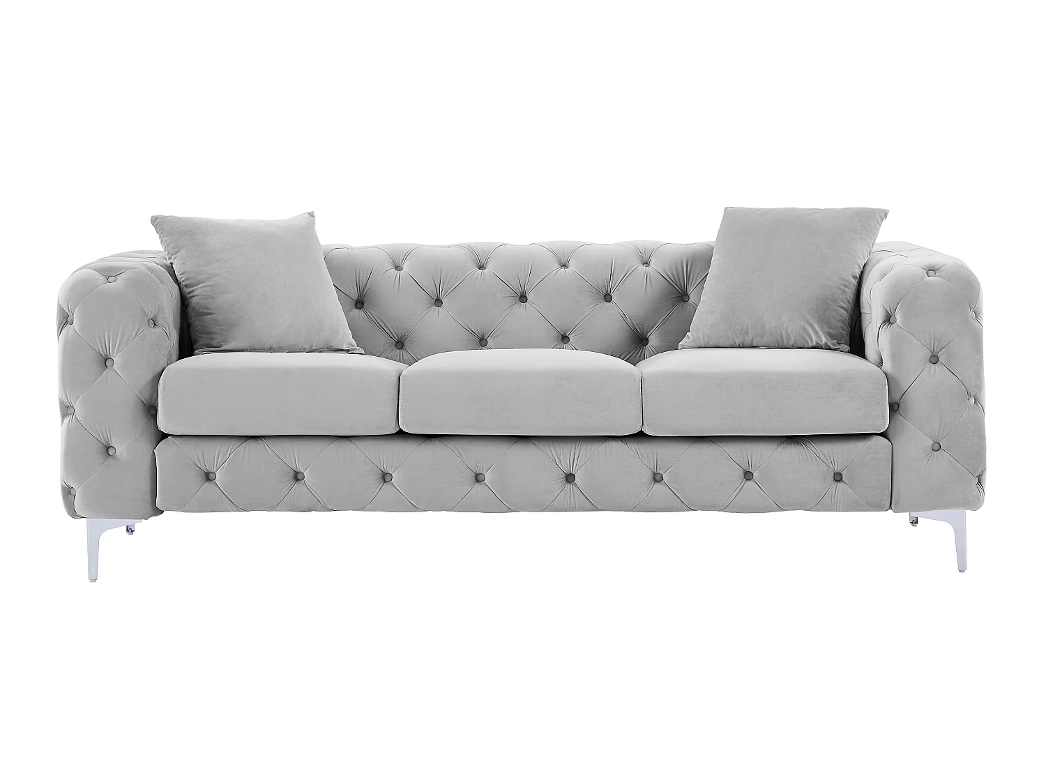 Canapé 3 places et fauteuil en velours gris clair EDWINA