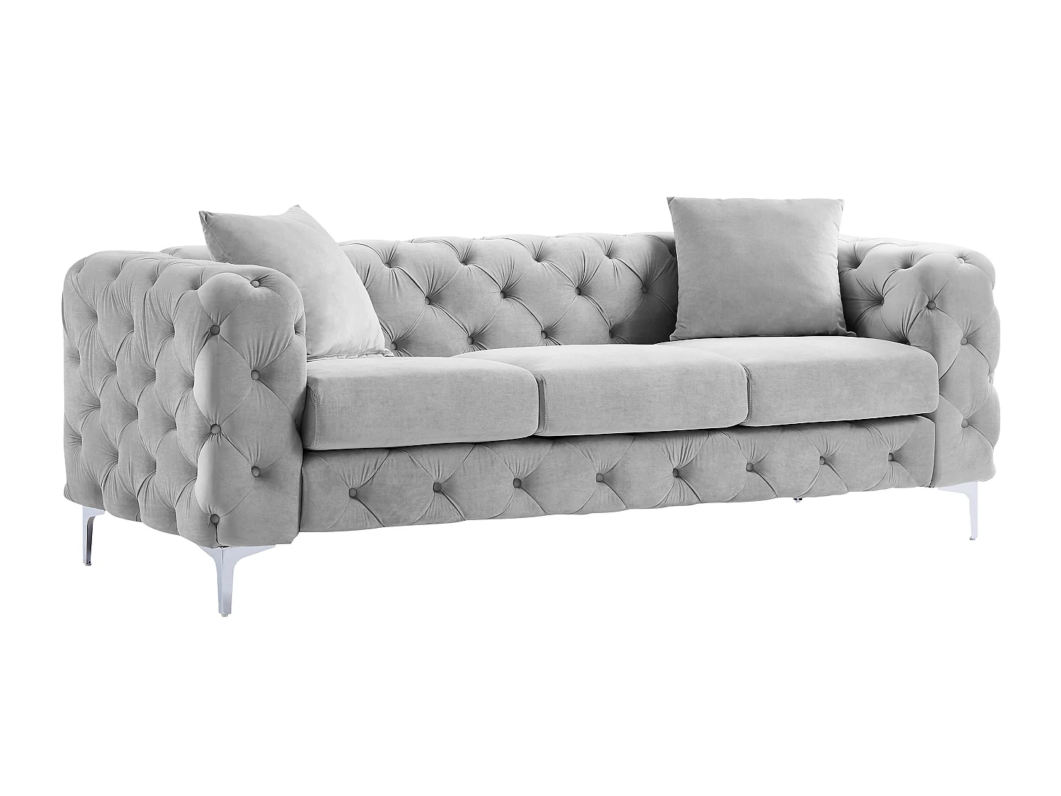 Canapé 3 places et fauteuil en velours gris clair EDWINA