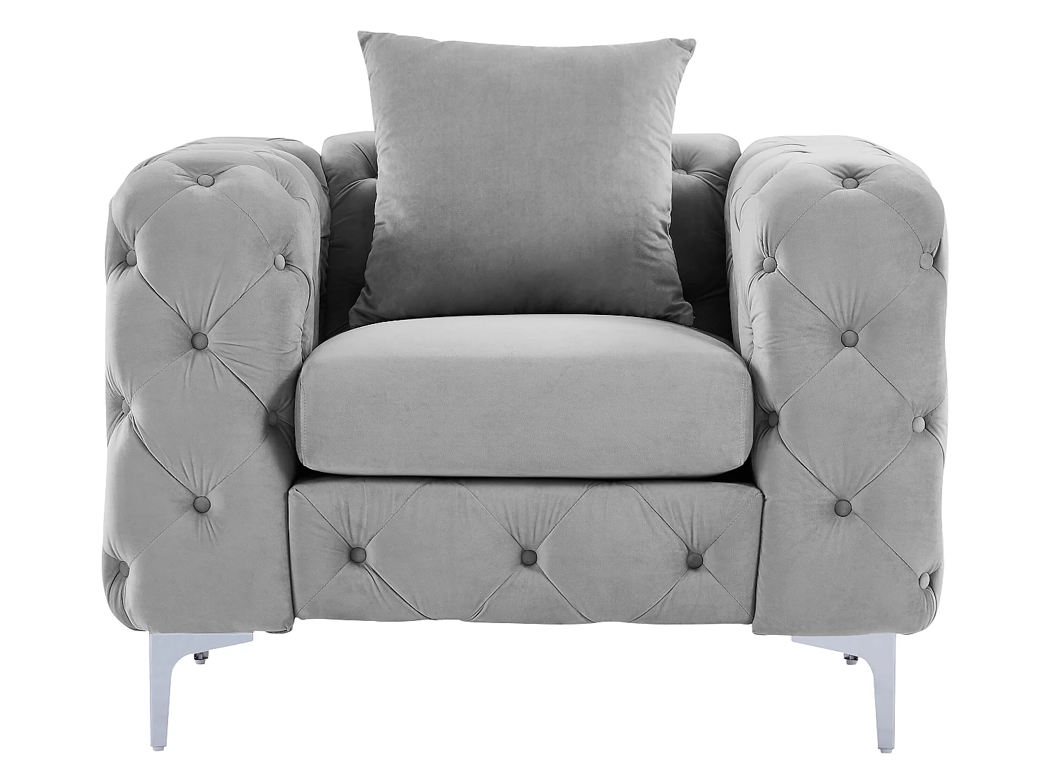 Canapé 3 places et fauteuil en velours gris clair EDWINA