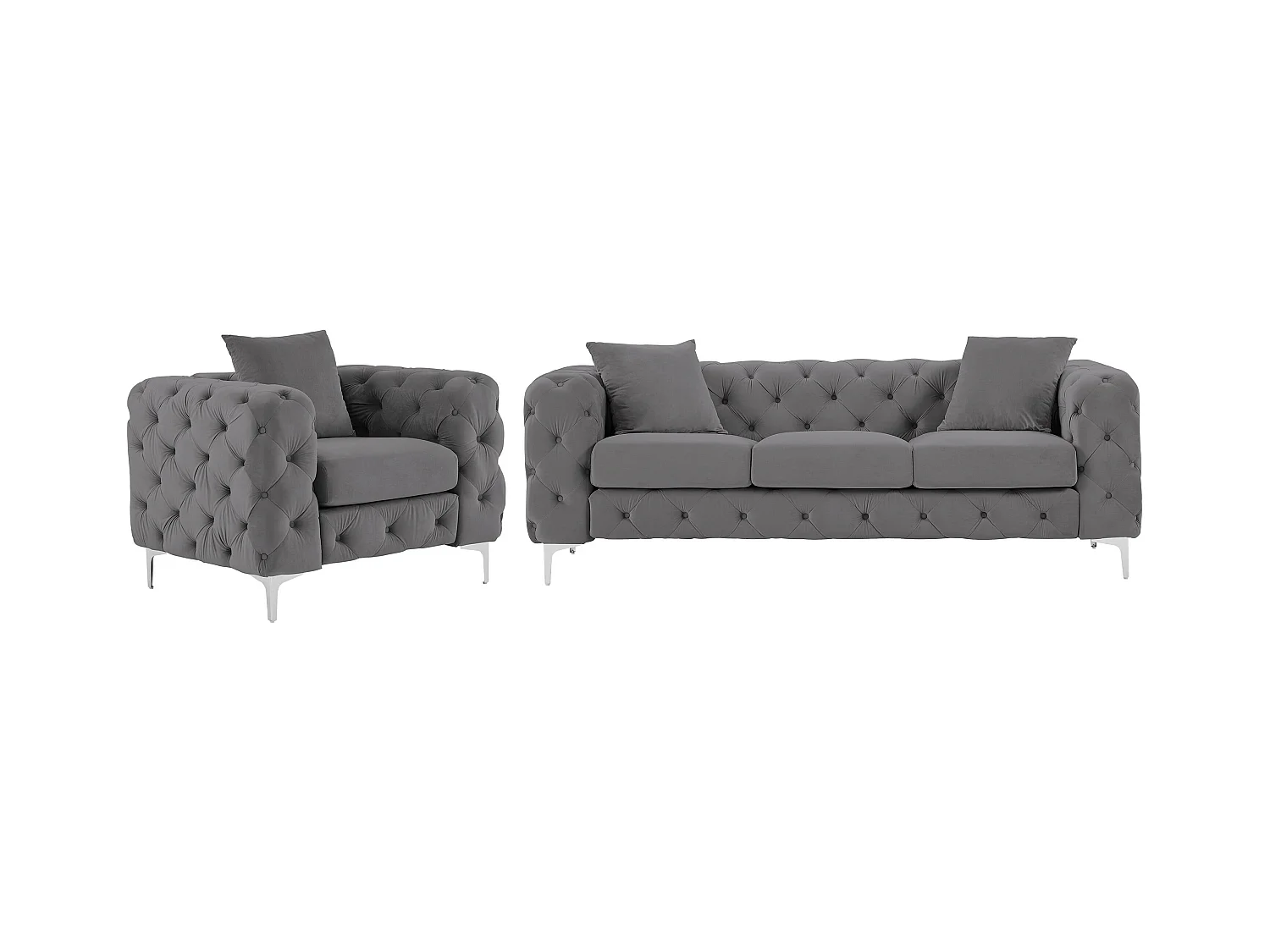 Canapé 3 places et fauteuil en velours anthracite EDWINA