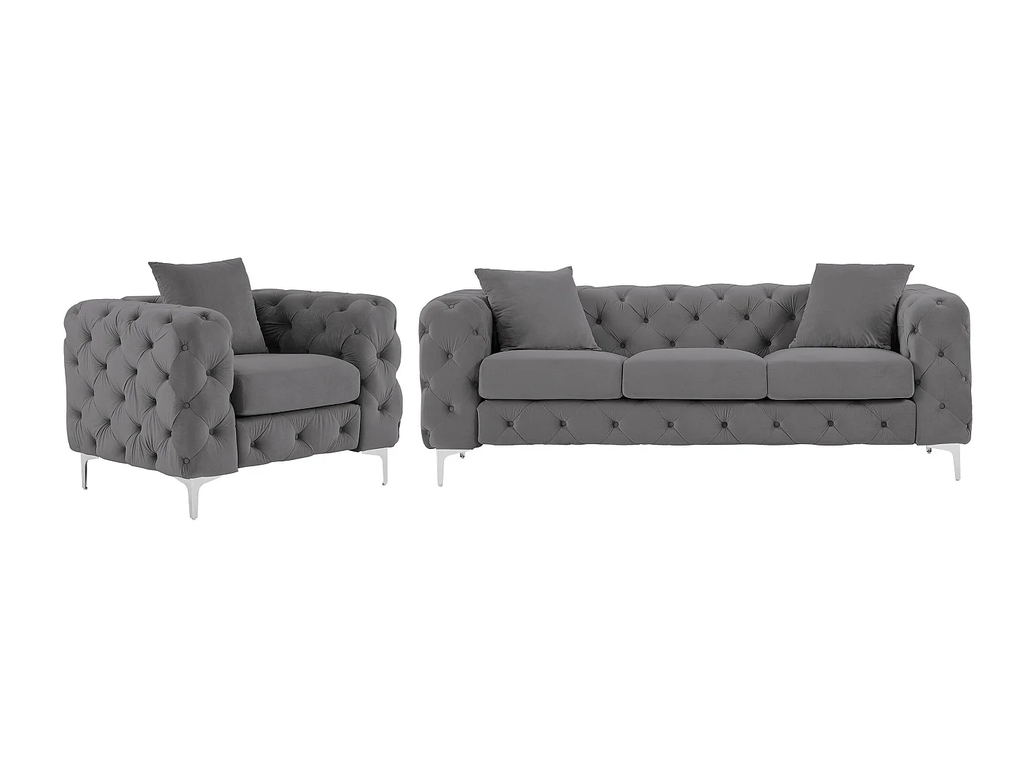 Canapé 3 places et fauteuil en velours anthracite EDWINA