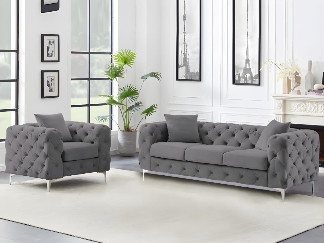 3-Sitzer-Sofa & Sessel - Anthrazit - Samt - EDWINA