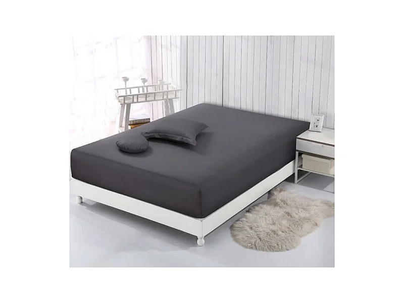 Drap Housse 140x190cm Anthracite en Coton 100% - Tissage Serré 57 fils/cm²