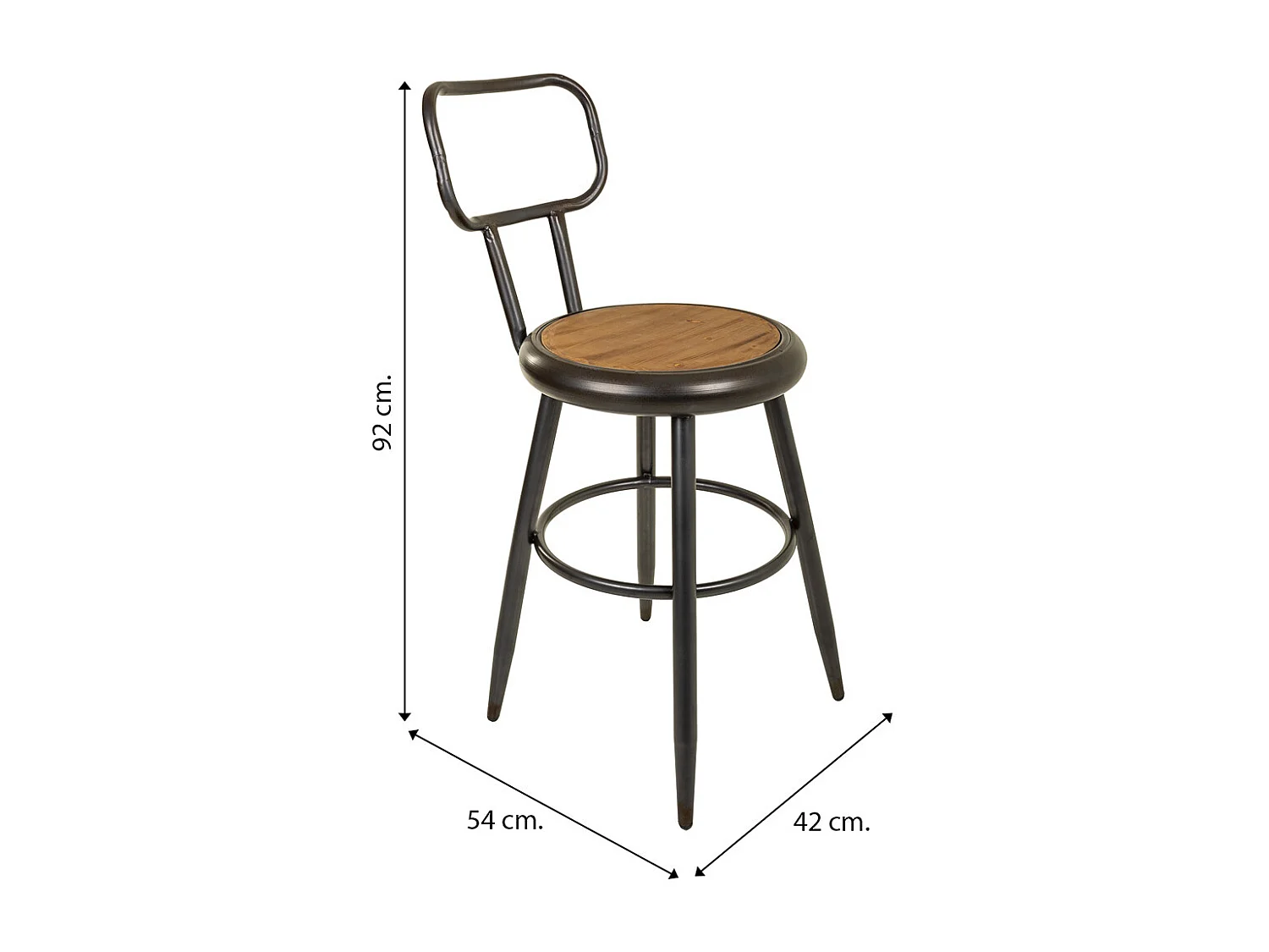 Banqueta marrom de metal e madeira 42x54x92