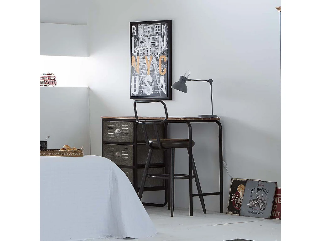 Banqueta marrom de metal e madeira 42x54x92