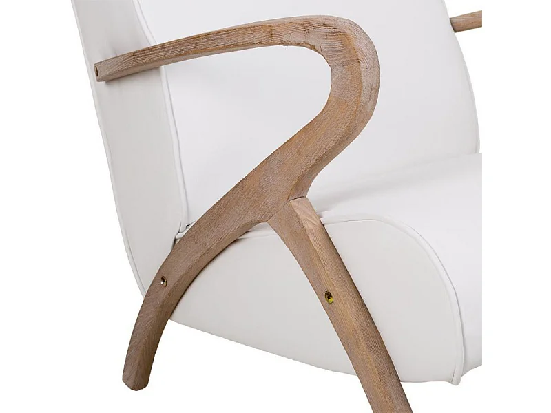 Poltrona in legno imbottita in similpelle bianca 57x55x33/85h