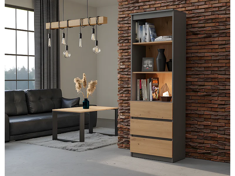 CATANIA - Bücherregal 3 Schubladen + 2 Regale - 180x60x35 - Aufbewahrungsmöbel - Bücherregal