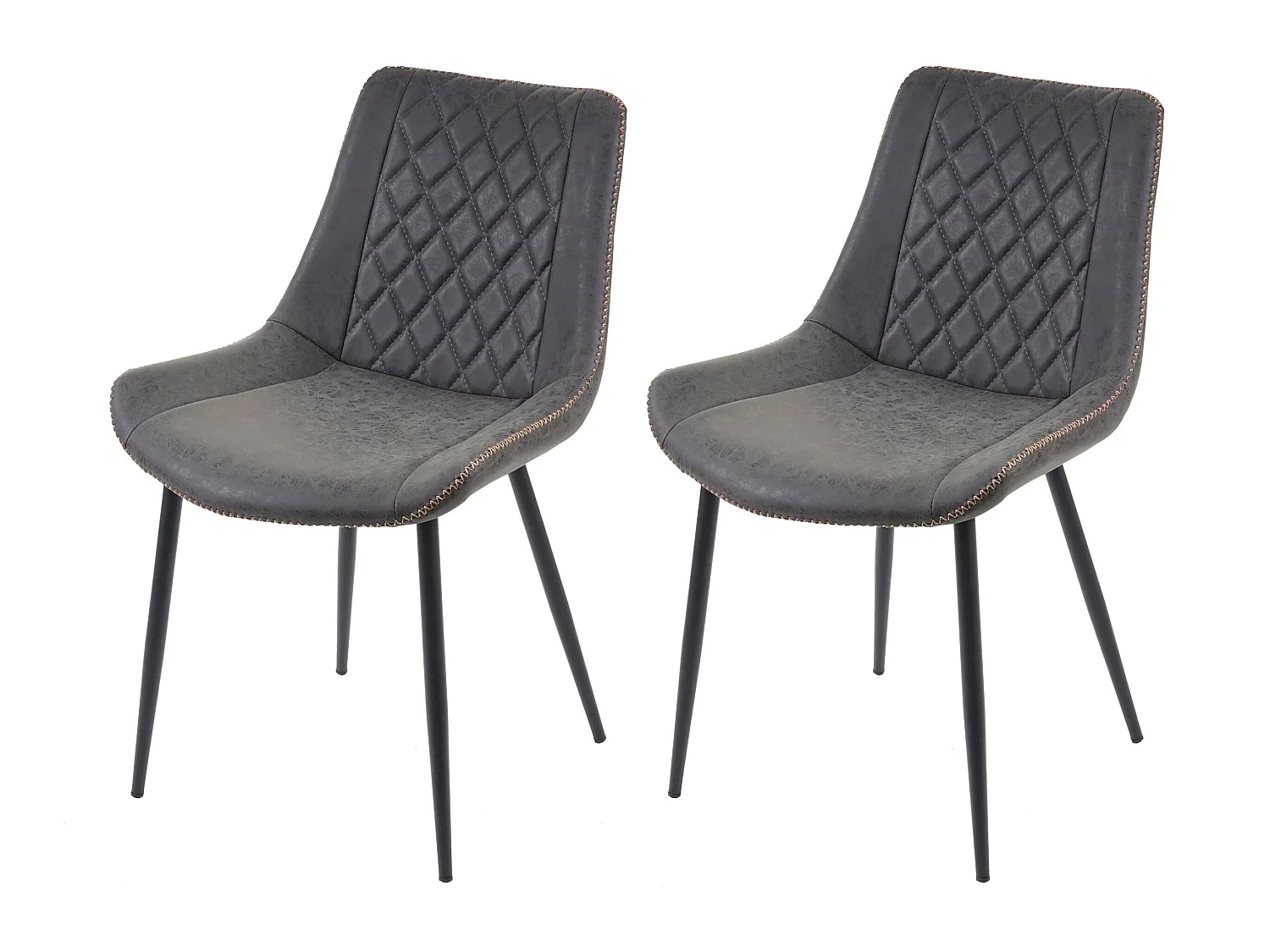2x chaises de salle à manger bureau cuisine en synthétique gris foncé style chic motif losange 04_0000376
