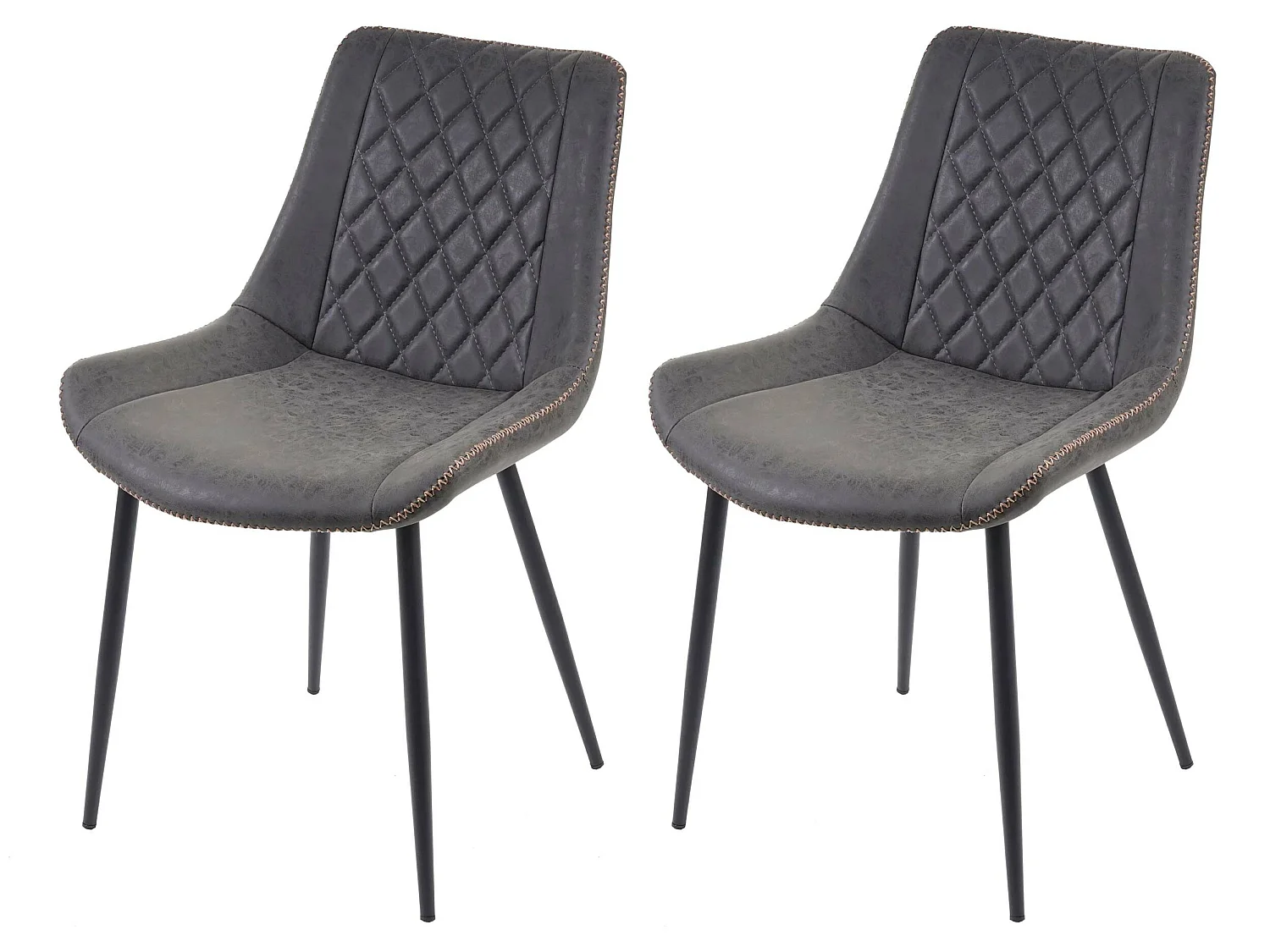 2x chaises de salle à manger bureau cuisine en synthétique gris foncé style chic motif losange 04_0000376