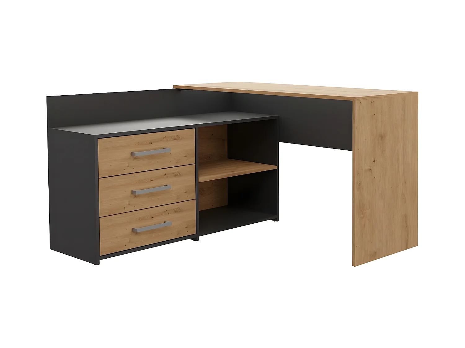 MOLINE - Bureau d'angle avec rangement - 3 tiroirs + 2 etagères - 120x50x76 cm - Bureau d'ordinateur