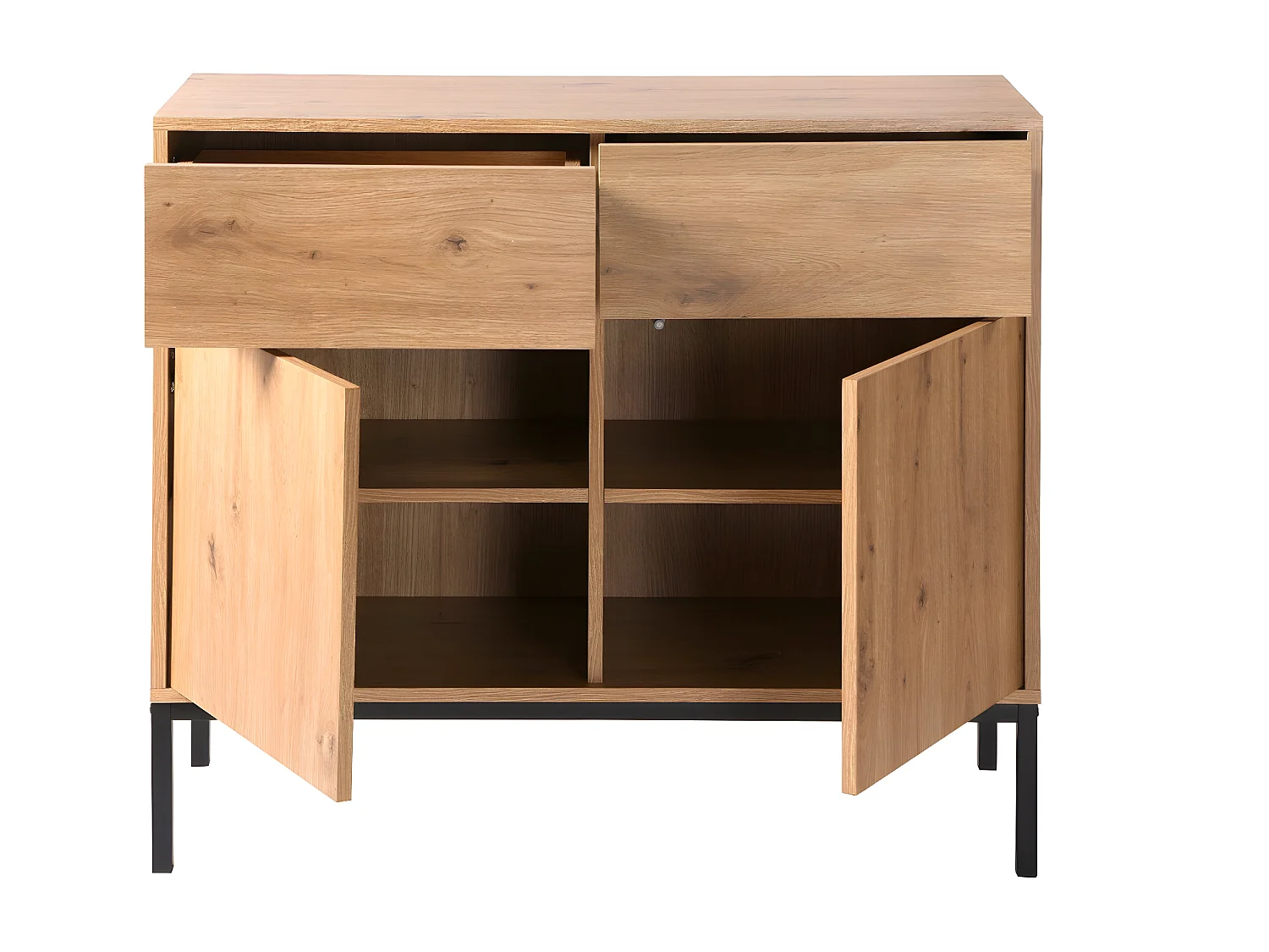 Kommode, 2 Türen, 2 Schubladen, Eichendekor L90 x H80 cm - LENNY