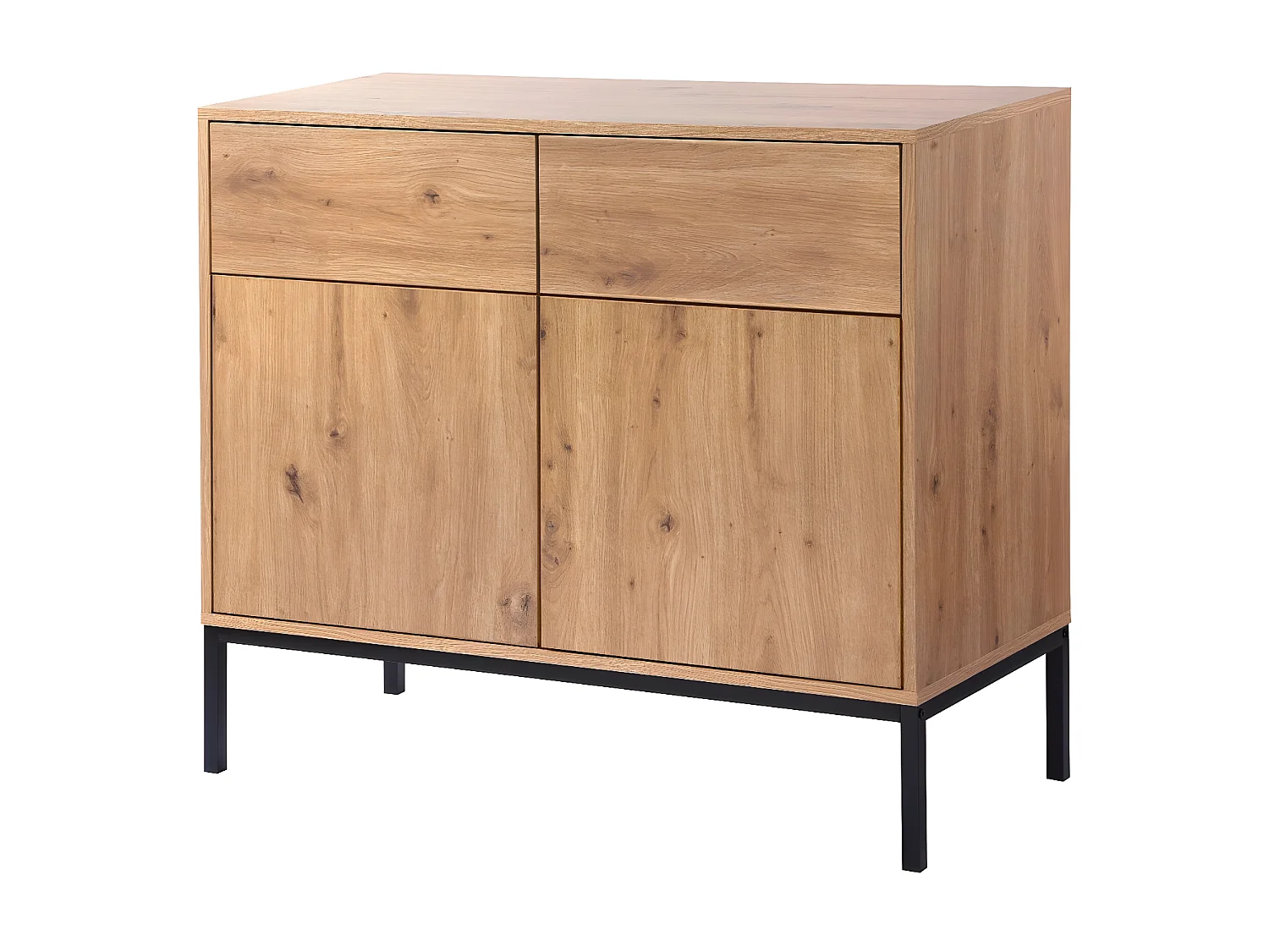 Kommode, 2 Türen, 2 Schubladen, Eichendekor L90 x H80 cm - LENNY