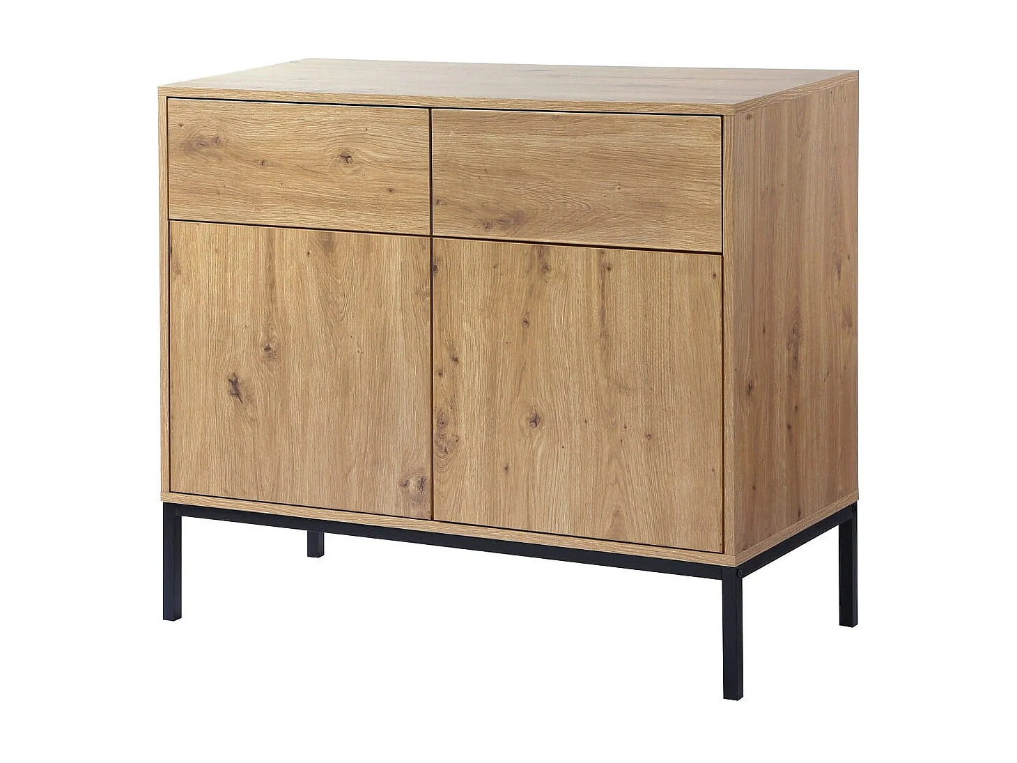 Buffet 2 Portes 2 Tiroirs Décor Chêne L90 x H80 cm - LENNY