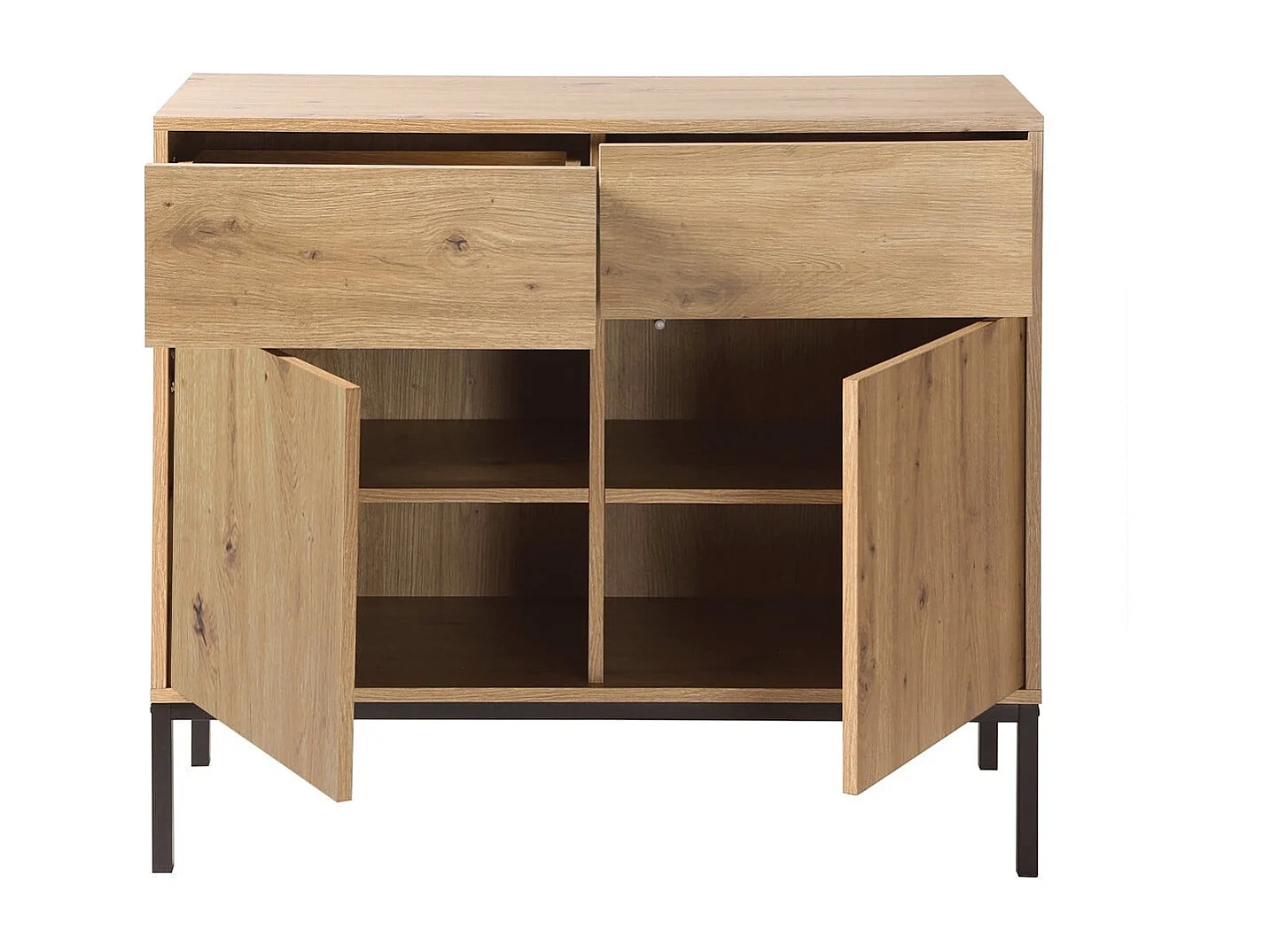 Cassettiera 2 Porte 2 Cassetti Decorazione Rovere L90 x H80 cm - LENNY